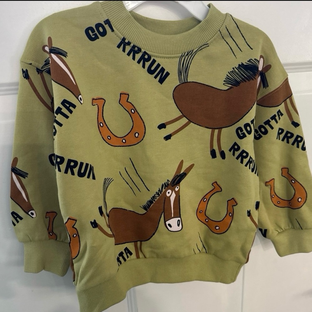 H&M Kids Horse & Horseshoe Sweatshirt - Olive 2T
